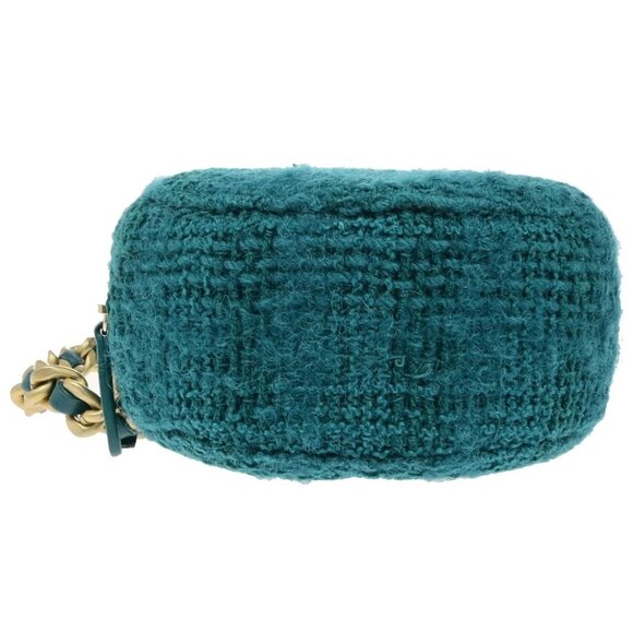 CHANEL 19 CC Logo Round Chain Mini Shoulder Bag Tweed Leather Green 332LC528 - Picture 15 of 16
